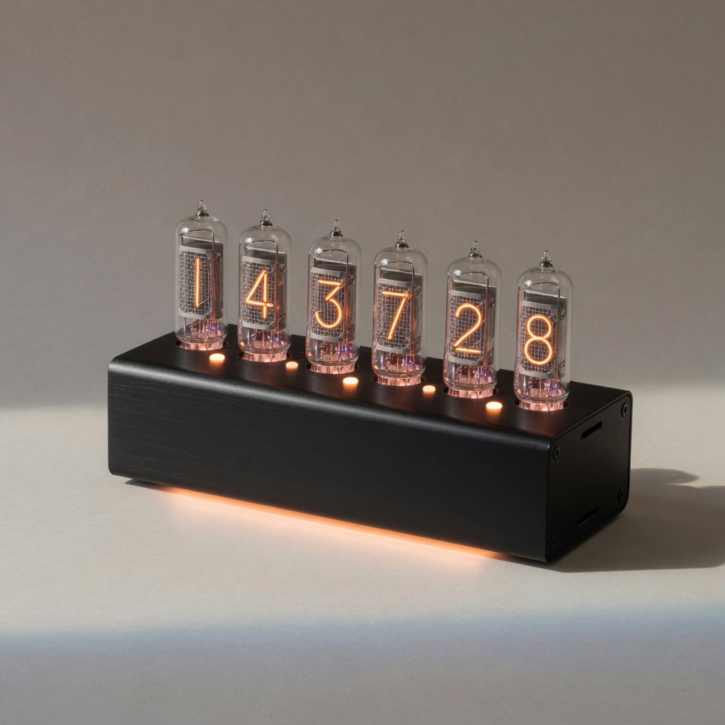 Millclock IN-14 nixie clock in a black aluminum case