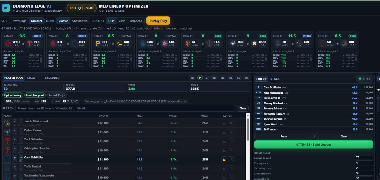 Diamond Edge V4 MLB multipack builder preview